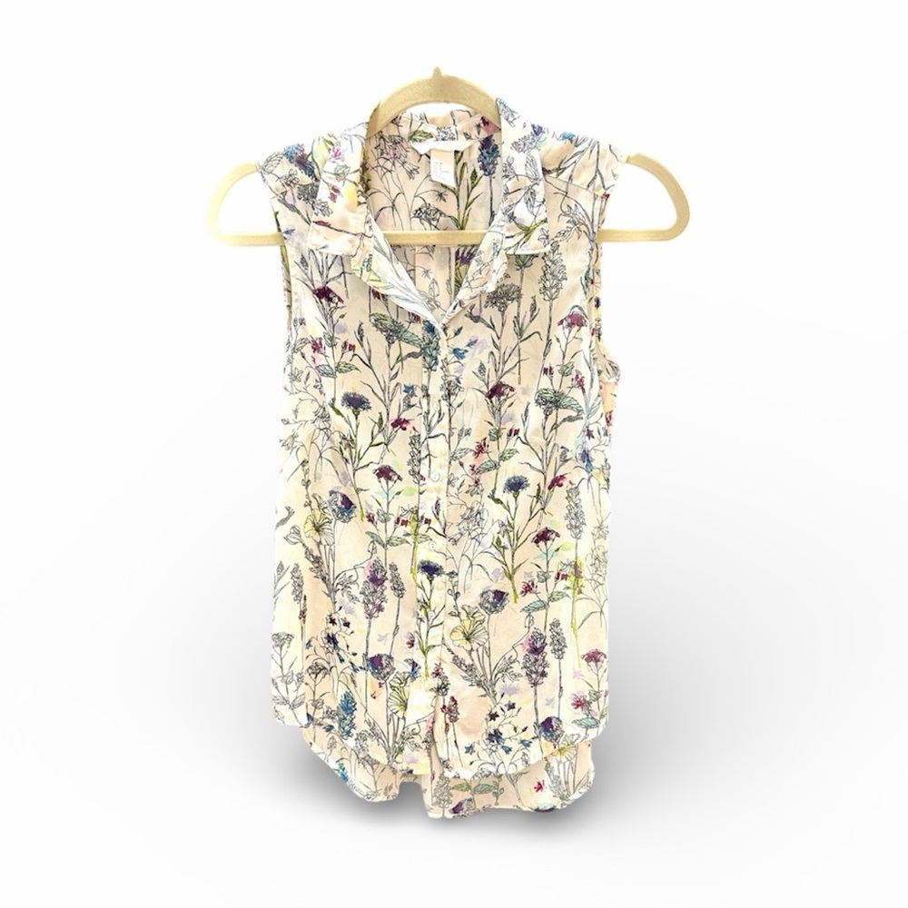 H&M Powder Pink Ivory Floral Print Button Up Sleeveless Blouse Sz US 4